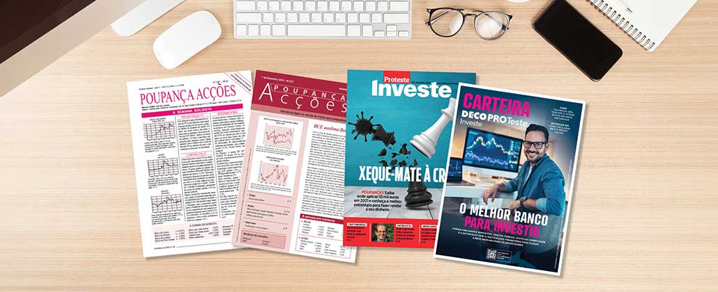 Revistas da Proteste Investe em cima de uma secretária